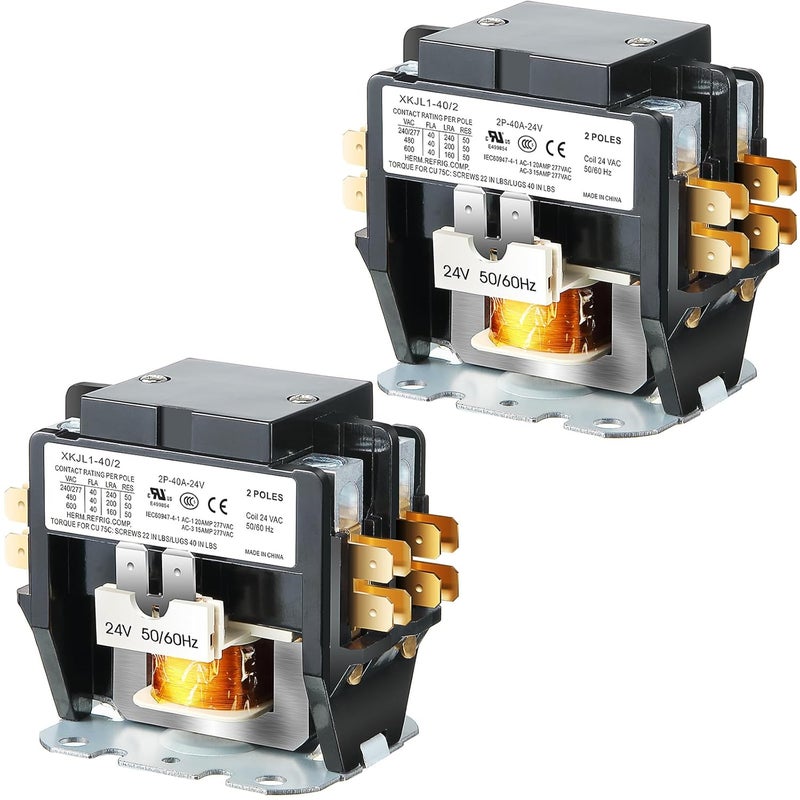 Dreyoo 2 Pcs 24V Coil 40A 2 Pole Air Conditioner Contactor, UL Certified HVAC Motor Contactor, Air Conditioner Replacement Relay, Compatible with C230b, Heat Pump, Refrigeration Systems - Image 1